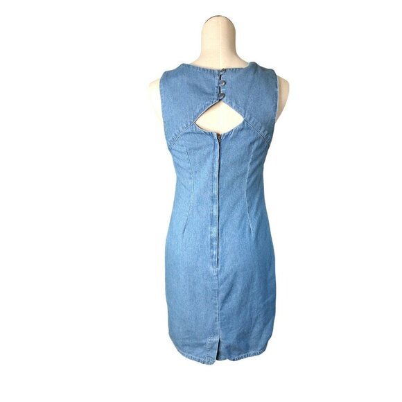 Ivey Jean Dress Blue Denim Women 8 Keyhole Back Slimming Sleeveless Straight - Picture 5 of 11